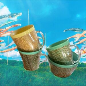 Vintage MCM Insulated Burlap Raffia Ware Cups